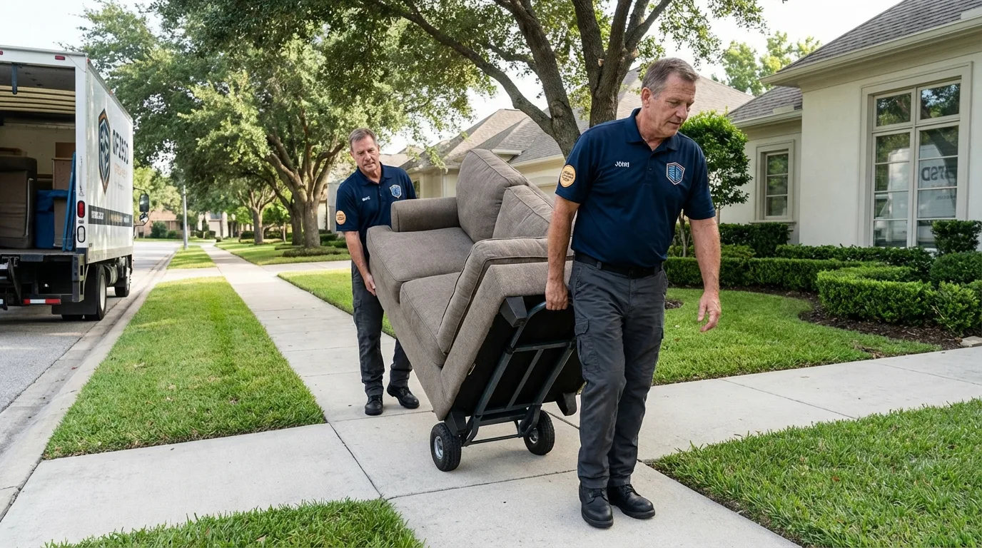 Local residential moving crew loading furniture in Milan, IN