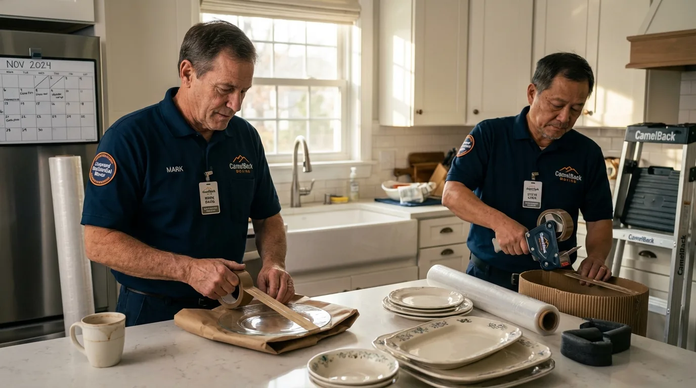 Professional crew packing kitchen dishware in Milan, IN
